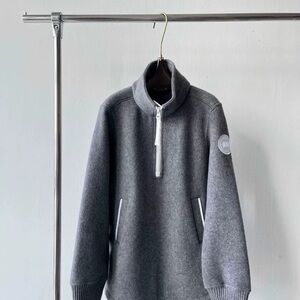 Women Gray Zip Up Sweater with High Collar